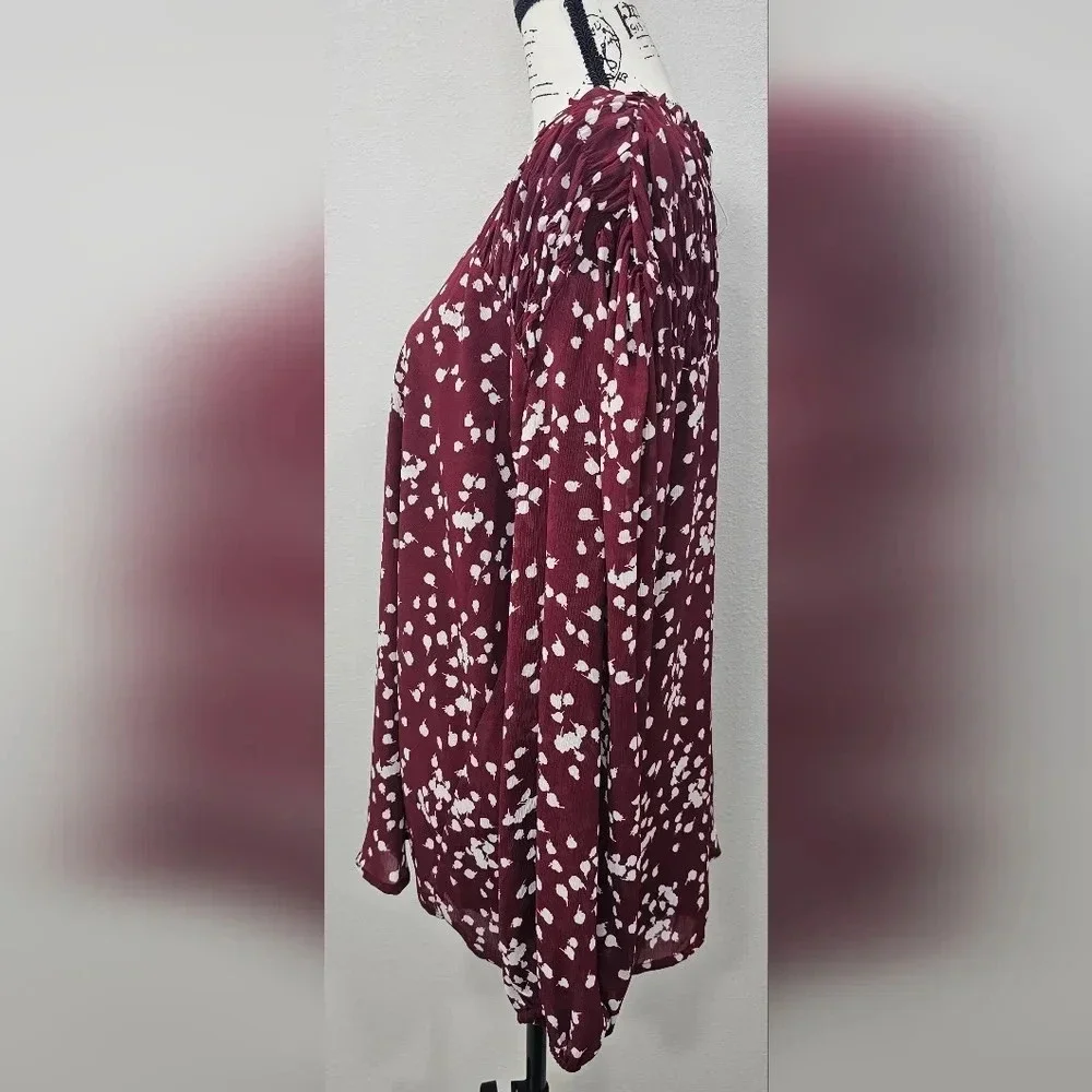 Dokotoo Women's Casual V Neck Alicia Smocked Long Sleeve Chiffon Blouse Size 2XL - Picture 5 of 16